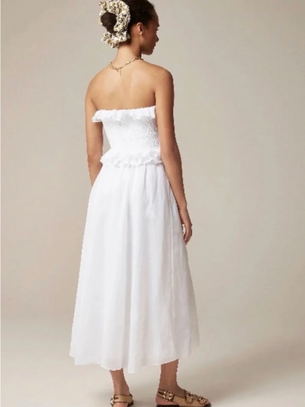 JCREW Size L Ravenna Dress in Ramie White